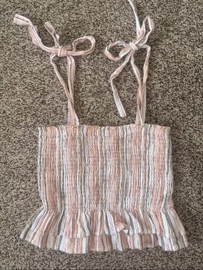 🌟3/$15 ILLA ILLA Striped Tie-Shoulder Smocked Ruffle Tank